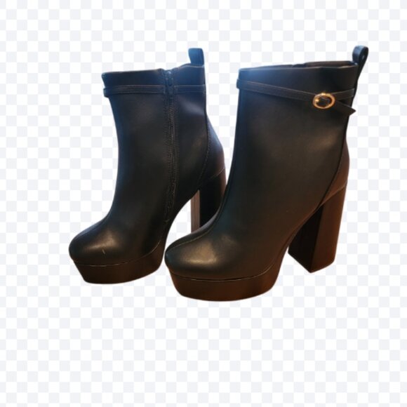 Scoop Slingback Kitten Heel Black Platform Boots - Picture 1 of 15